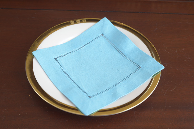 Solid color Hemstitch Cocktail Napkin 6". Blue Atoll Color - Click Image to Close